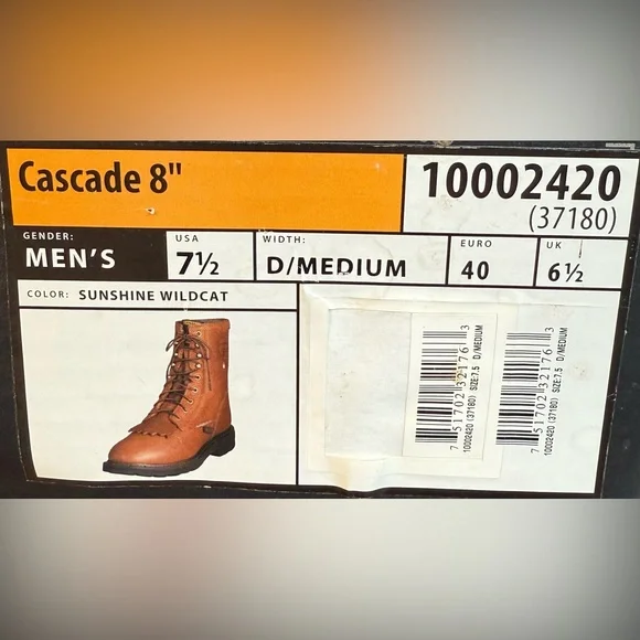 Ariat Cascade 8 Waterproof Boots Sunshine Wildcat Women’s Size 9 Mens Sz 7.5